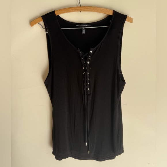 White House Black Market Black Lace-Up Tank Top - Picture 2 of 9
